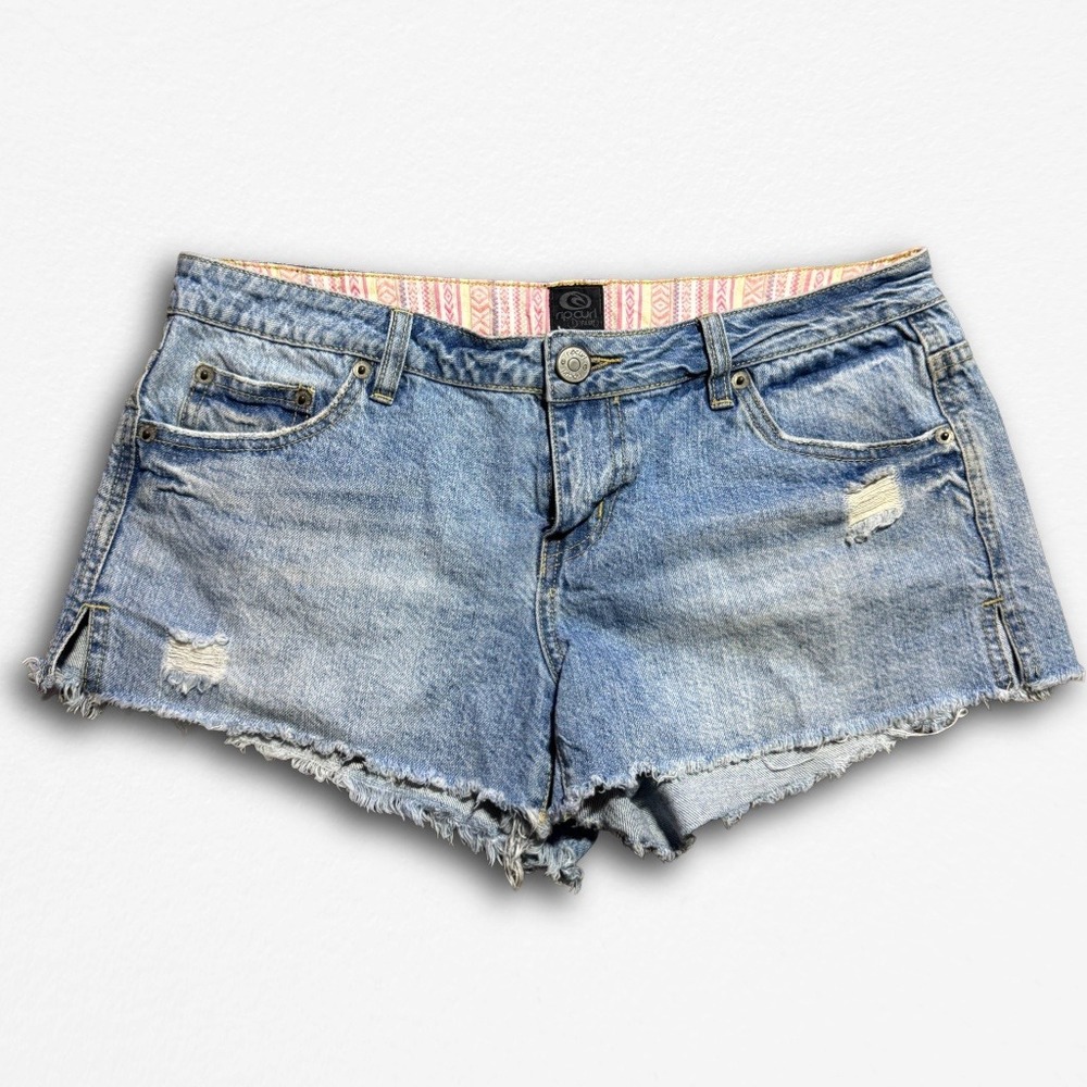 Rip Curl Denim Cut Off Shorts Light Wash Distressed Frayed Hem Boho Size 9